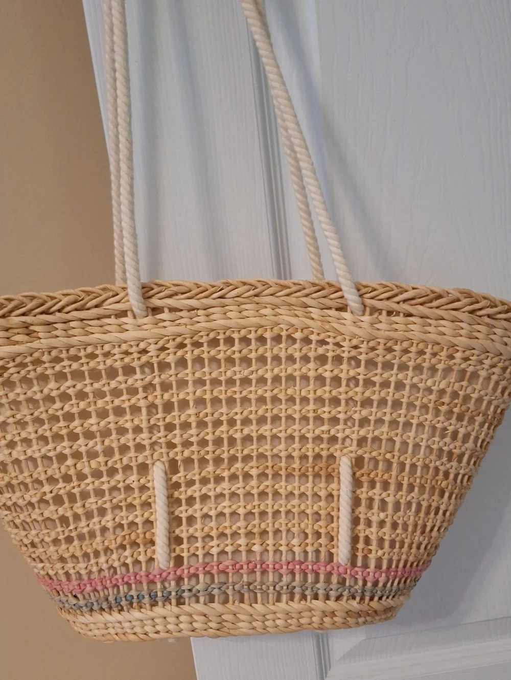 Woven Straw Tote Bag with Sailboat Accent